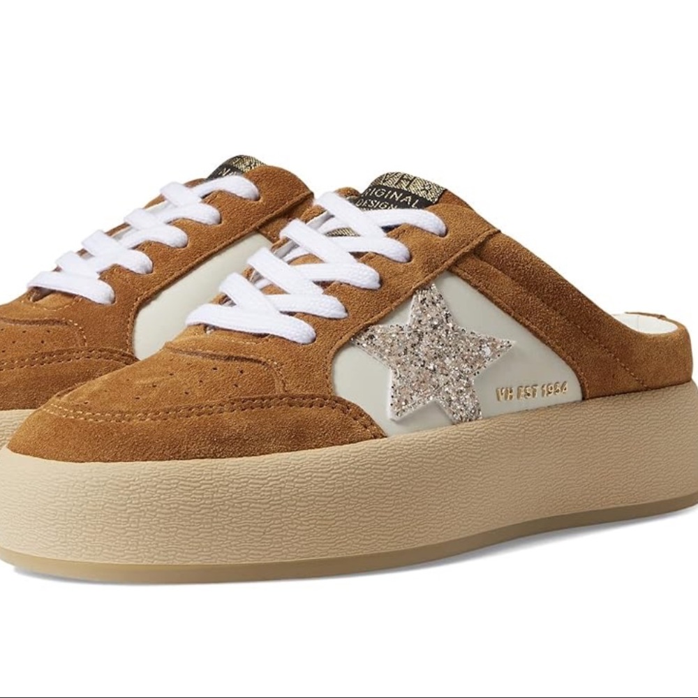 Vintage Havana Brown and White Suede Star Mule Sneakers